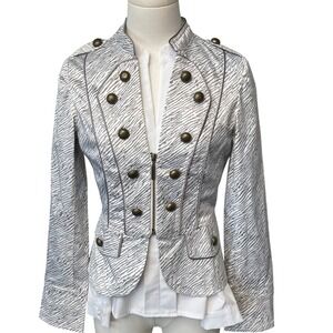 Peppe Peluso White‎ Zebra Stripe Blazer S Military Double Breasted Jacket Boho